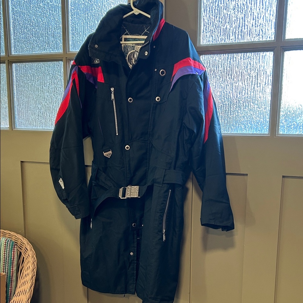 Spyder Black Jacket Trench Coat with Silver/Red/Purple Accents - Vintage 90s
